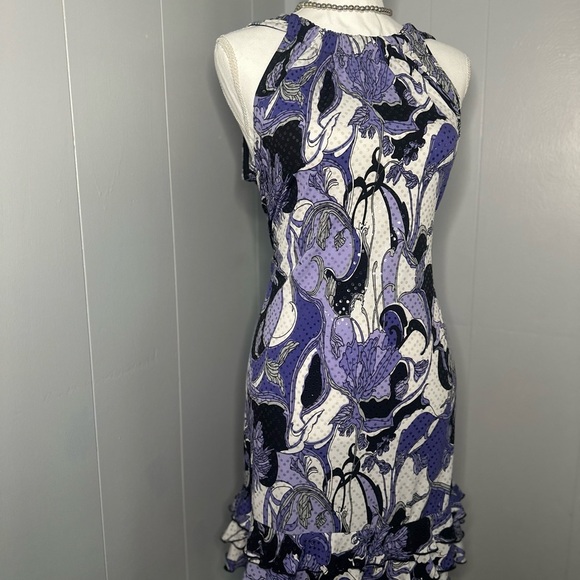 Y2K Purple Floral Sequin Party Dress – Size 12 – Ruffle Hem Halter Glam - Picture 3 of 8